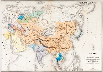 Mapa de Asia en la época de la mayor extensión de la dominación de los mongoles en el reinado de Kublai Khan, de L